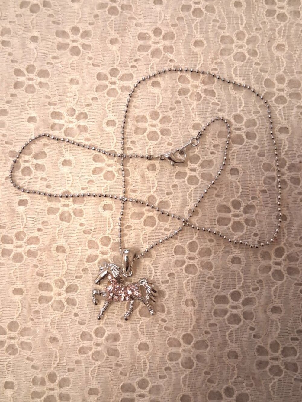 Vintage Artistic Horse Pendant Pink Austrian Crystal Silver-Plated Necklace - Picture 8 of 11